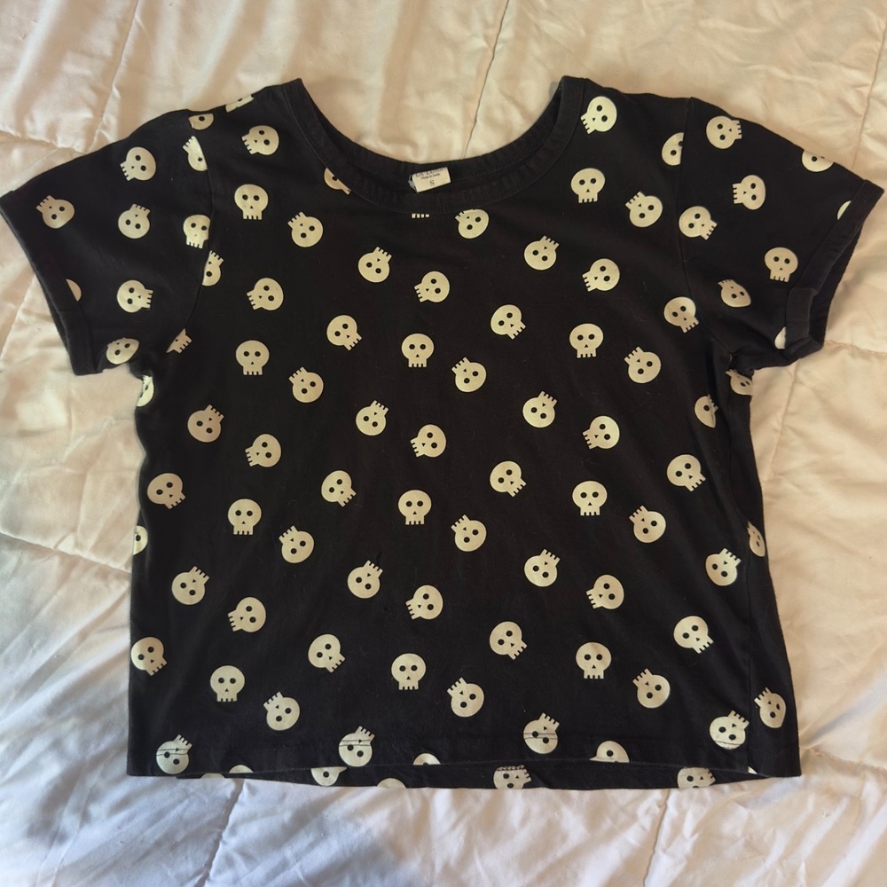 Spooky Glow in the Dark Crop Top Small Skulls Skeleton La Luna Halloween Shirt